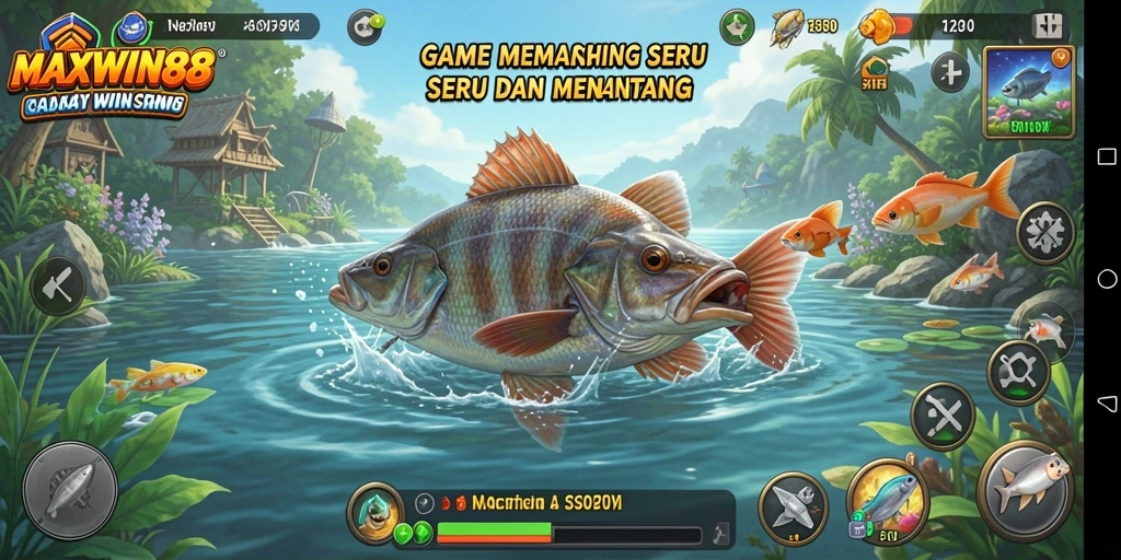 Tampilan gameplay seru di MAXWIN88 dengan berbagai jenis ikan untuk ditangkap.