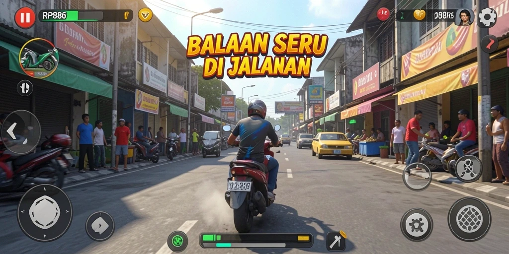Tampilkan gameplay mendebarkan dari RP886 saat balapan di jalanan.