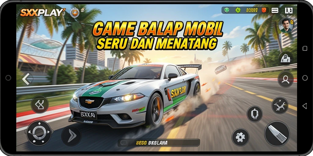 Gameplay SXXPLAY yang seru dan mendebarkan dalam balapan mobil.
