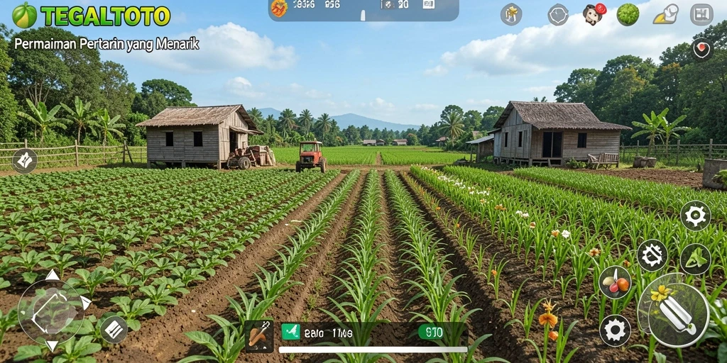 Screenshot utama TEGALTOTO menampilkan ladang indah dengan tanaman subur.