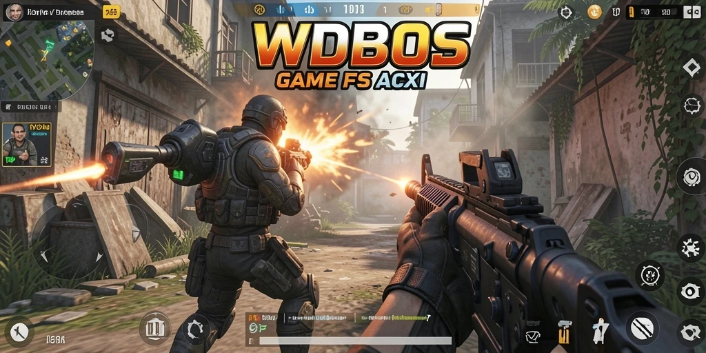Screenshot tampilan gameplay seru di WDBOS dengan aksi tembak-menembak.